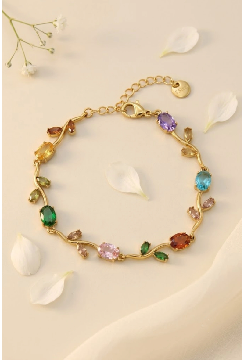 Bracelet Fleur Rose Strass en Acier Inoxydable – Élégance Florale & Éclat Raffiné