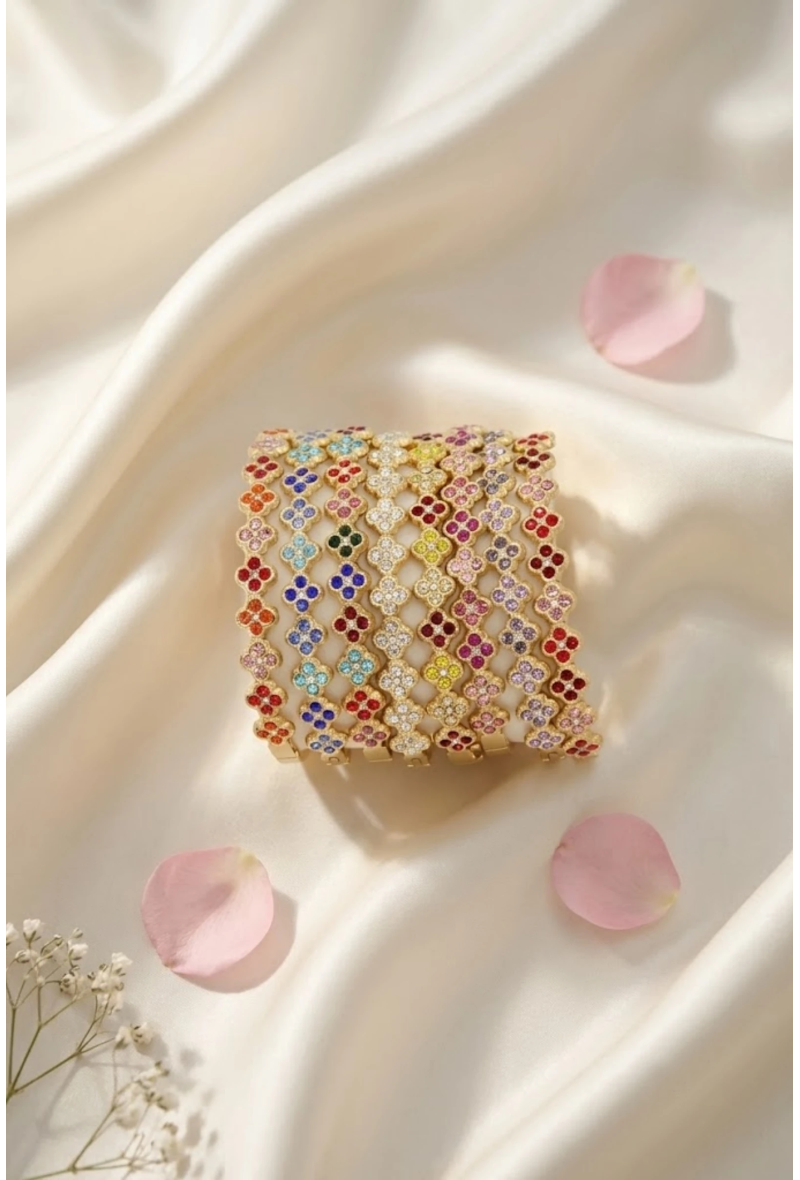 Bracelet Jonc Fleurs Strass – Éclat Coloré