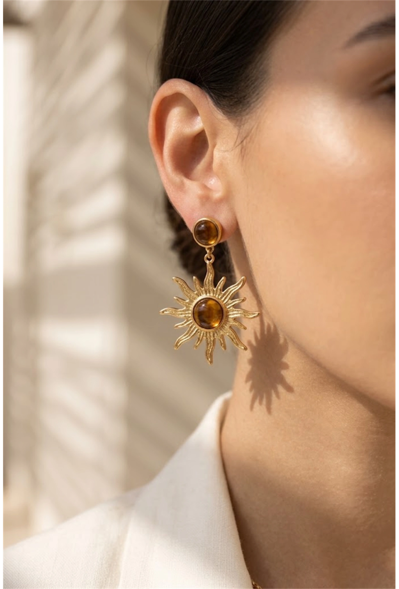 Boucles d’Oreilles Soleil Pierre Marron – Solaire & Bohème