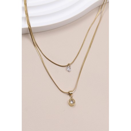 Collier double rang pendentif lettre romain en acier inoxydable