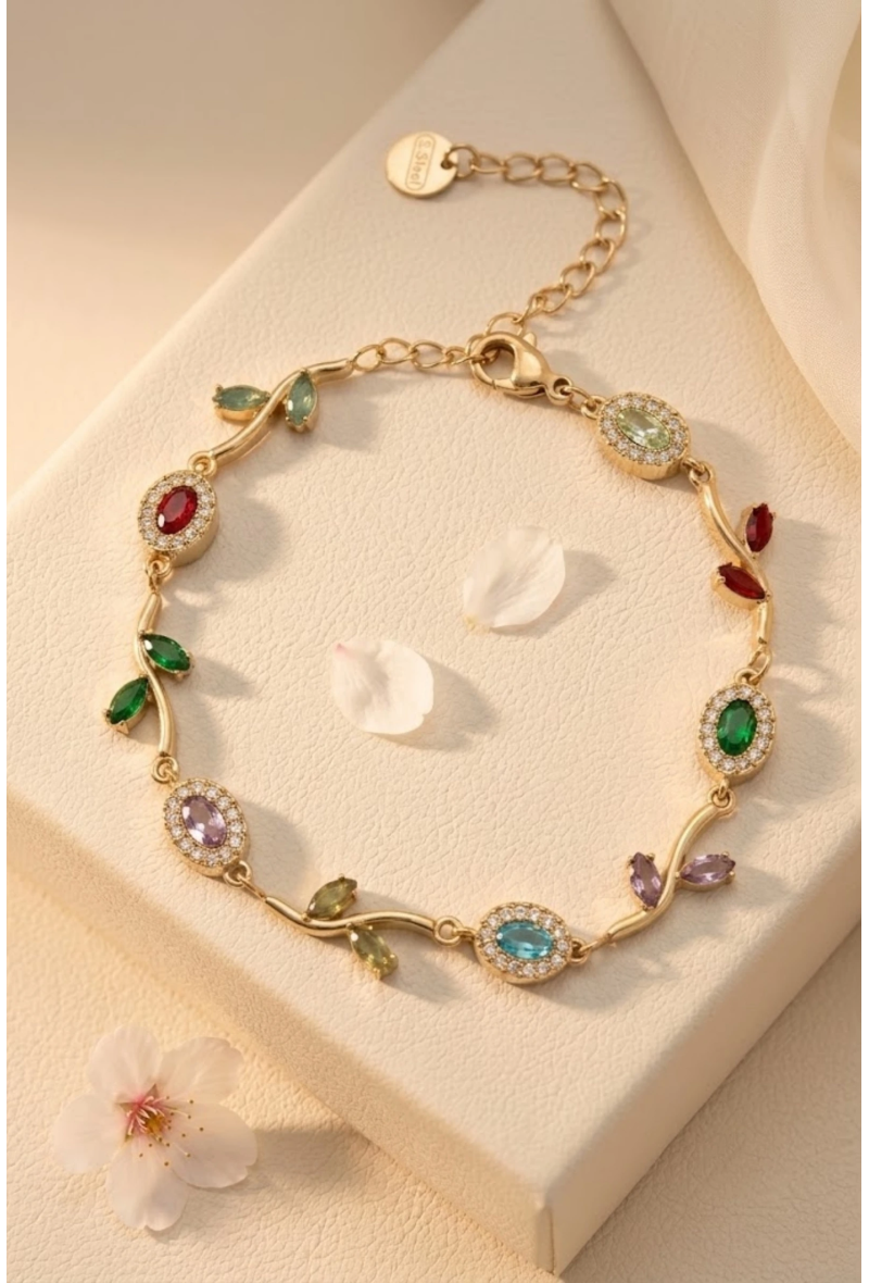 Bracelet Fleuri Strass – Jardin Étincelant
