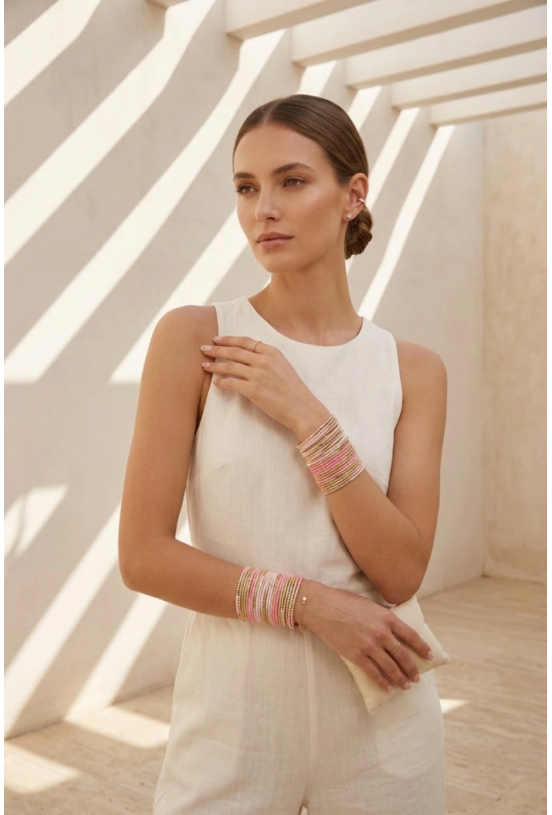 Lot de 45 Bracelets Perles & Acier Inoxydable -ÉCLAT BLUSH