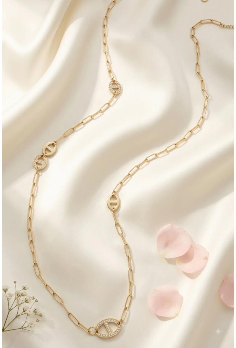 Collier Long Maille Marine – Chic & Lumineux