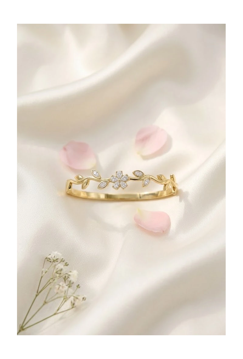 Bracelet jonc branche florale strass acier inoxydable