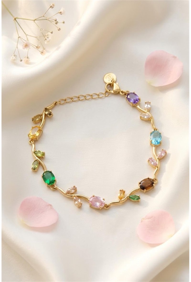 Bracelet Fleur Rose Strass en Acier Inoxydable – Élégance Florale & Éclat Raffiné
