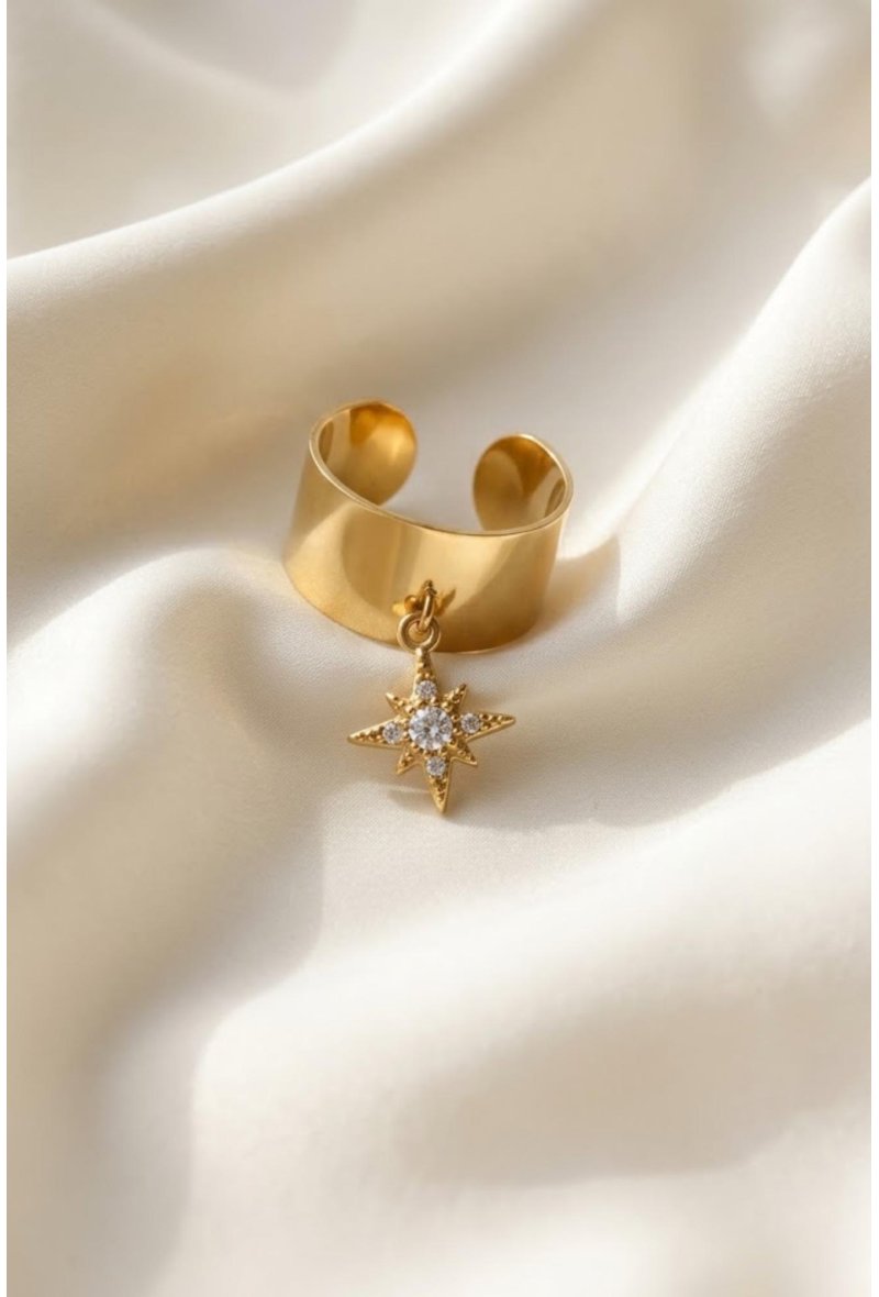Bague large ajustable dorée à charme étoile strass – Acier inoxydable tendance
