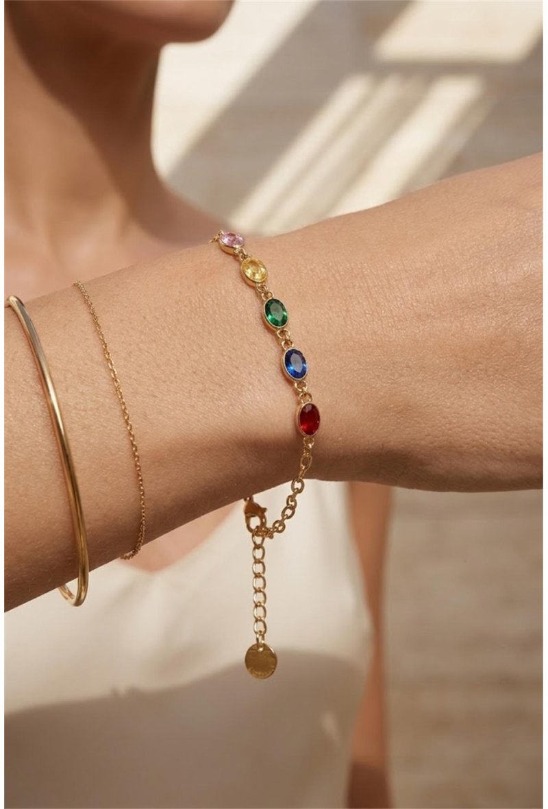 Bracelet chaîne fine pierres ovales serties acier inoxydable